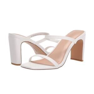 The Drop Women's Avery White Square Toe Two Strap High Heels.